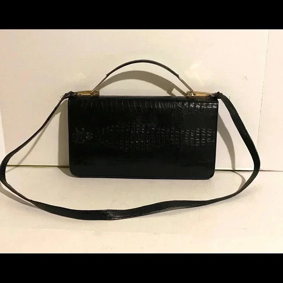 Handmade vintage crocodile black shoulder bag - Picture 1 of 12